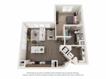 Floor Plan  a 1 bedroom floor plan with a bathroom and a balcony