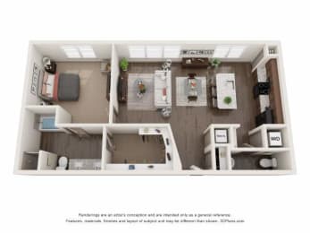 Floor Plan  simulated floor plan of a 1 bedroom apartment