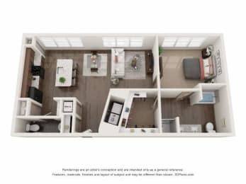 Floor Plan  a 1 bedroom floorplan is shown with a bathroom