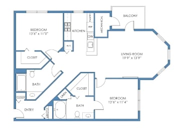 a blueprint of a floor plan with bedrooms and baths