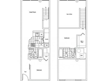 blueprint drawing of two floor plans of a house