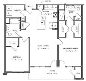 A black and white floor plan of a house with labeled rooms and dimensions.