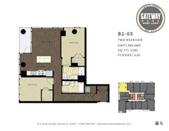 A floor plan for a two bedroom apartment at Gateway West Loop.