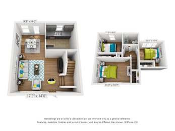 A floor plan of a two-bedroom apartment with dimensions and a disclaimer.