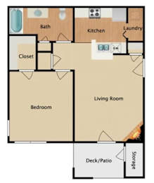 Charleston 1 bed and 1 bath 2D apartment floorplan at Waters Edge at Harbison
