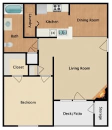 Hartwell 1 bed and 1 bath 2D apartment floorplan at Waters Edge at Harbison