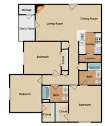 Myrtle 2 bed and 2 bath 2D apartment floorplan at Waters Edge at Harbison