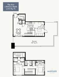 A floor plan for a 2 Bedroom, 2.5 Bath apartment at The B10.