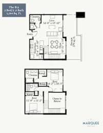 A floor plan for a 2 Bed/2.5 Bath condo sized at 1,284 square feet.