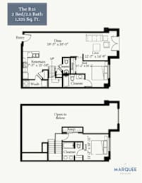A floor plan for a 2 bedroom, 2.5 bath apartment at The B15.