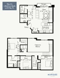 A floor plan for a 3 bedroom, 2.5 bath home by Marquee.