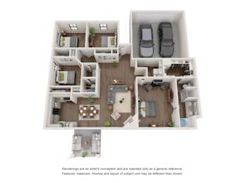 A floor plan of a house with a garage and a kitchen.