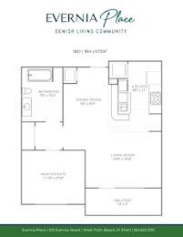 A floor plan for Evernia Place, a senior living community, showing the layout of the main suite.