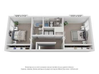 a stylized floor plan of a 2100 sq ft apartment