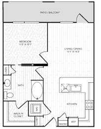 A black and white image of a floor plan for a home with a patio and balcony.