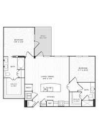 A black and white floor plan of a two bedroom apartment.