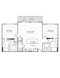 A floor plan of a house with three bedrooms, a living room, a dining room, a kitchen, a bath, a walk-in closet, and a patio/balcony.