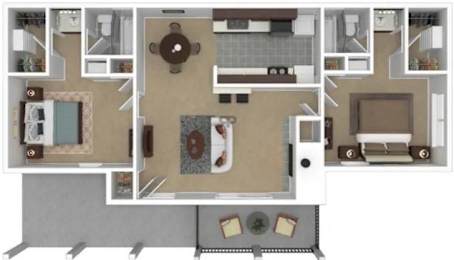 Floor Plan  A floor plan of a house with a kitchen, living room, and bathroom.