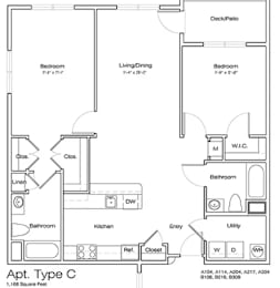 Apt Type C floor plan with dimensions and room labels.