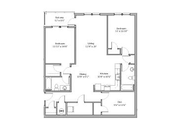 A floor plan of a house with labeled rooms and dimensions.