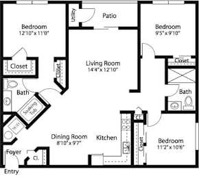 A black and white image of a floor plan for a house with labeled rooms.