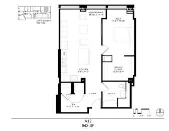 A black and white image of a floor plan for an apartment.