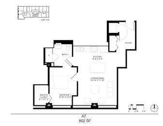 A black and white image of a floor plan for an apartment.