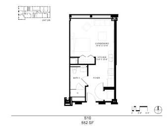 A black and white image of a floor plan for an apartment.