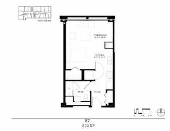 A black and white image of a floor plan for an apartment.