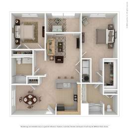 A floor plan of a house with a kitchen, living room, dining room, and bathrooms.