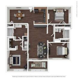 A floor plan of a house with a kitchen, living room, and two bedrooms.