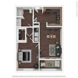 A floor plan of a house with a kitchen, living room, and two bedrooms.