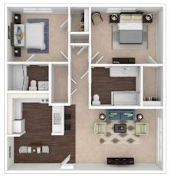 A series of images showing different layouts of a small apartment.