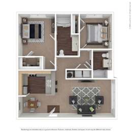 A floor plan of a house with a kitchen, living room, and two bedrooms.