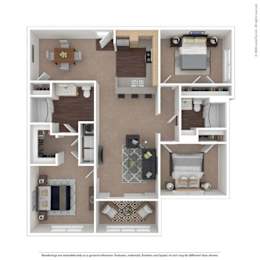 A floor plan of a house with a kitchen, living room, and two bedrooms.