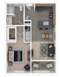 A floor plan of a house with a kitchen, living room, and two bedrooms.