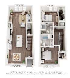 Two floor plans of a small apartment, one with a loft and one with a staircase.
