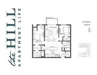 A floor plan for an apartment at The Hull Apartment Life.