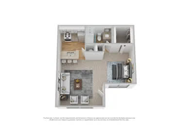 A white dollhouse with a kitchen and living room.