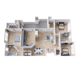 Three bedroom floor plan at The Lana, 3 bedroom apartments in Dallas
