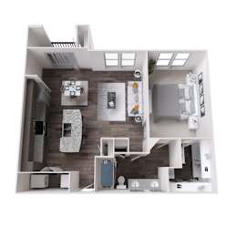 One bedroom apartment layout at The Carson at Twin Creeks, Allen, TX apartments