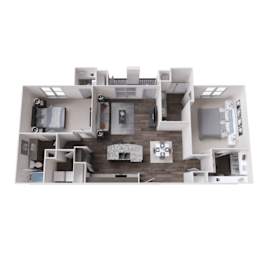 Two bedroom apartment floor plan at The Carson at Twin Creeks in Allen