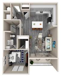 A modern kitchen with a grey floor and white walls.
