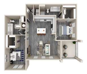 A 3D rendered image of a modern bathroom.