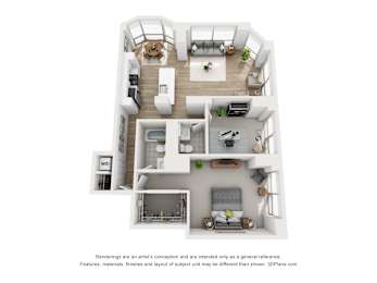 a floor plan of a 1 bedroom floor plan with roommates