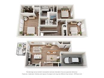 Hemingway 3 bed and 2.5 bath 2D townhome floor plan