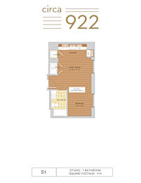 A floor plan for a studio apartment with a living room, kitchen, and bathroom.
