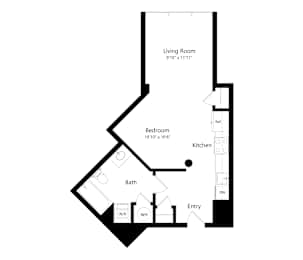 a floor plan of a unit with a bedroom and a living room