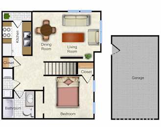 A floor plan of a one bedroom, one bath apartment at Sterling Ridge.