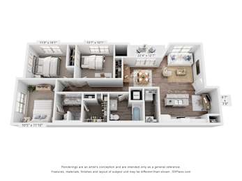 A 3D floor plan of a house with dimensions and measurements.